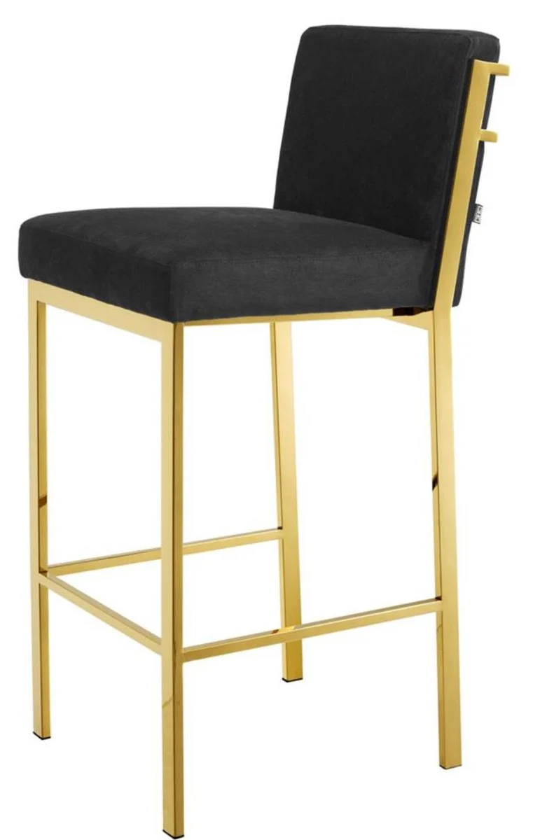 Casa Padrino taburete de bar de lujo negro / oro 43 x 54 x H. 101 cm - Silla de Bar de Diseño de Acero Inoxidable con Tejido de Terciopelo - Mueble Bar