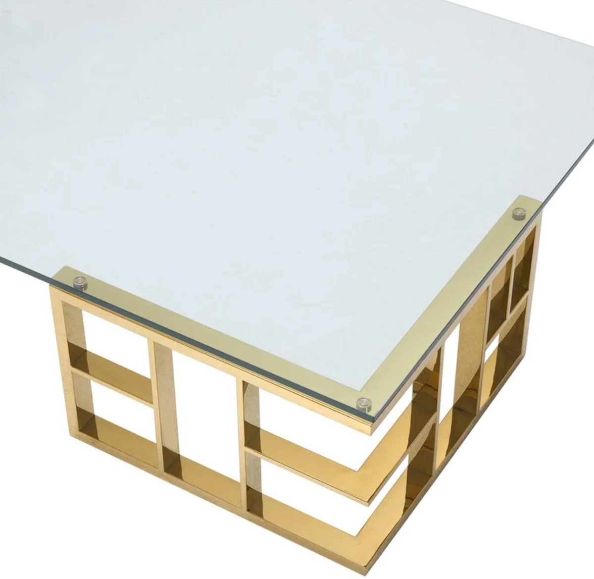 Casa Padrino mesa de centro de lujo oro 180 x 90 x H. 32,2 cm - Mesa de Centro de Acero Inoxidable con Tapa de Vidrio - Muebles de Dise?o