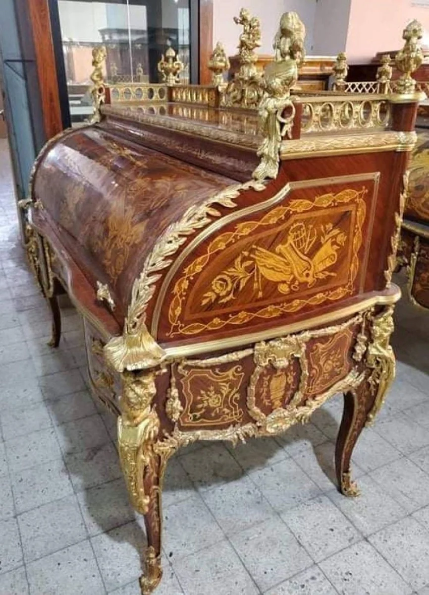 Casa Padrino secretaria barroco de lujo marr¨®n marqueter¨ªa / oro - Escritorio barroco hecho a mano - Muebles de oficina barrocos - Noble y Magn¨ªfico