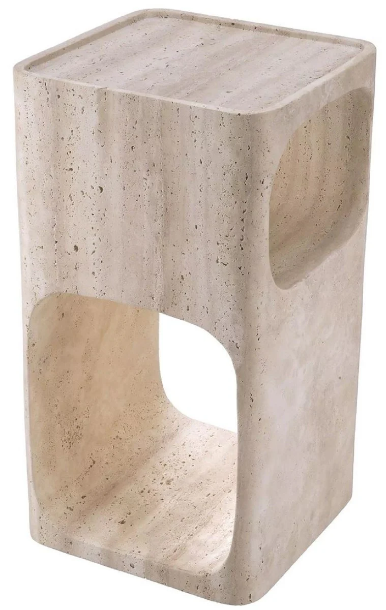 Casa Padrino mesa auxiliar de travertino de lujo beige 30,5 x 30,5 x A. 56,5 cm - Mesa auxiliar de piedra natural - Muebles de sal¨®n - Muebles de travertino - Muebles de lujo - Instalaci¨®n de lujo
