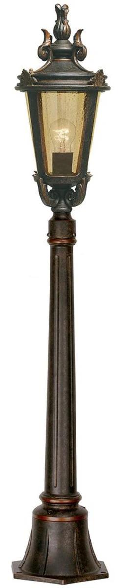 Casa Padrino linterna de jardín barroco negro antiguo / bronce / ámbar Ø 22,5 x A. 117 cm - Elegante lámpara de pie para exterior - Iluminación exterior nostálgica