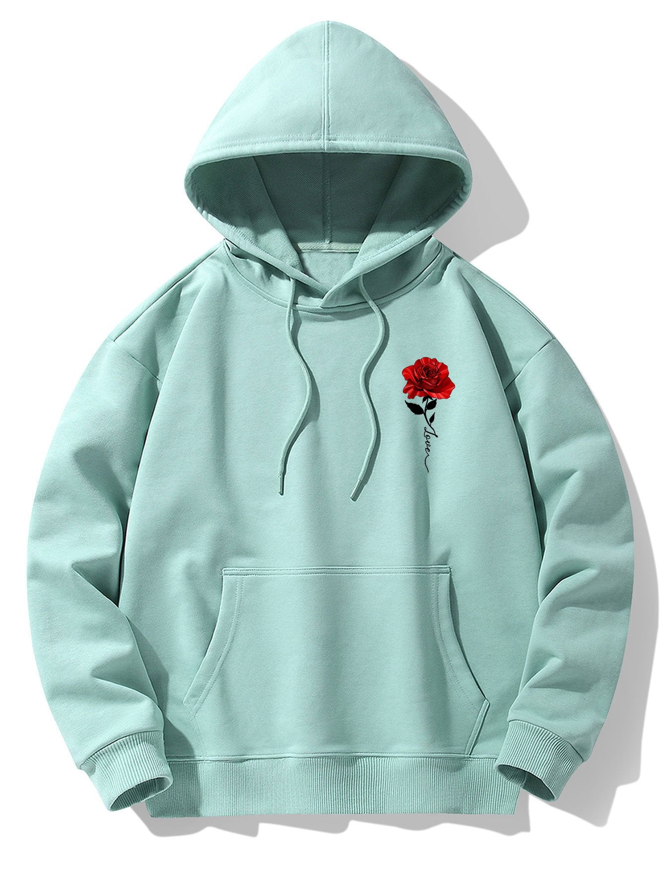 Rose Print Cotton Blend Hoodie
