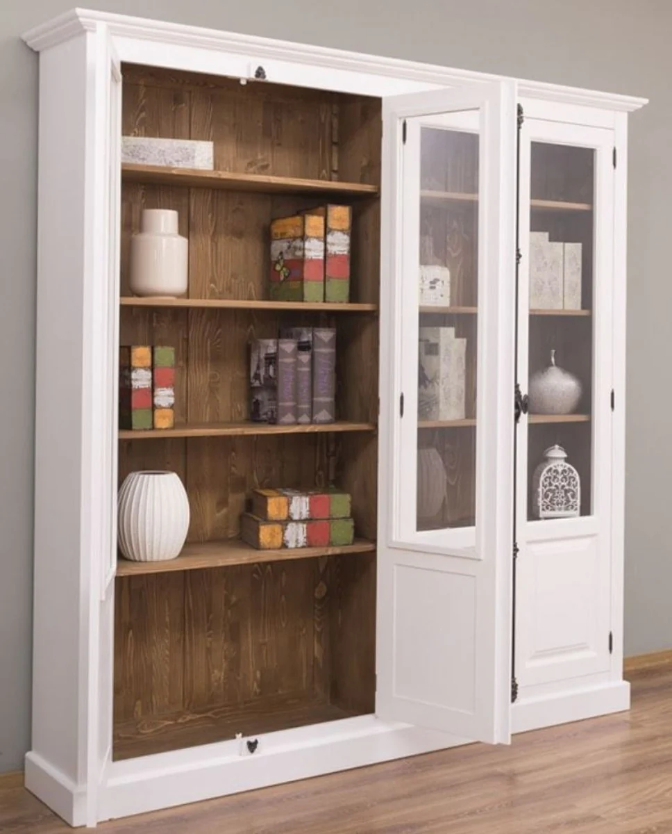 Casa Padrino vitrina de estilo campestre blanco / marr¨®n 205 x 40 x A. 210 cm - Armario de madera maciza - Armario de sal¨®n - Muebles de estilo campestre