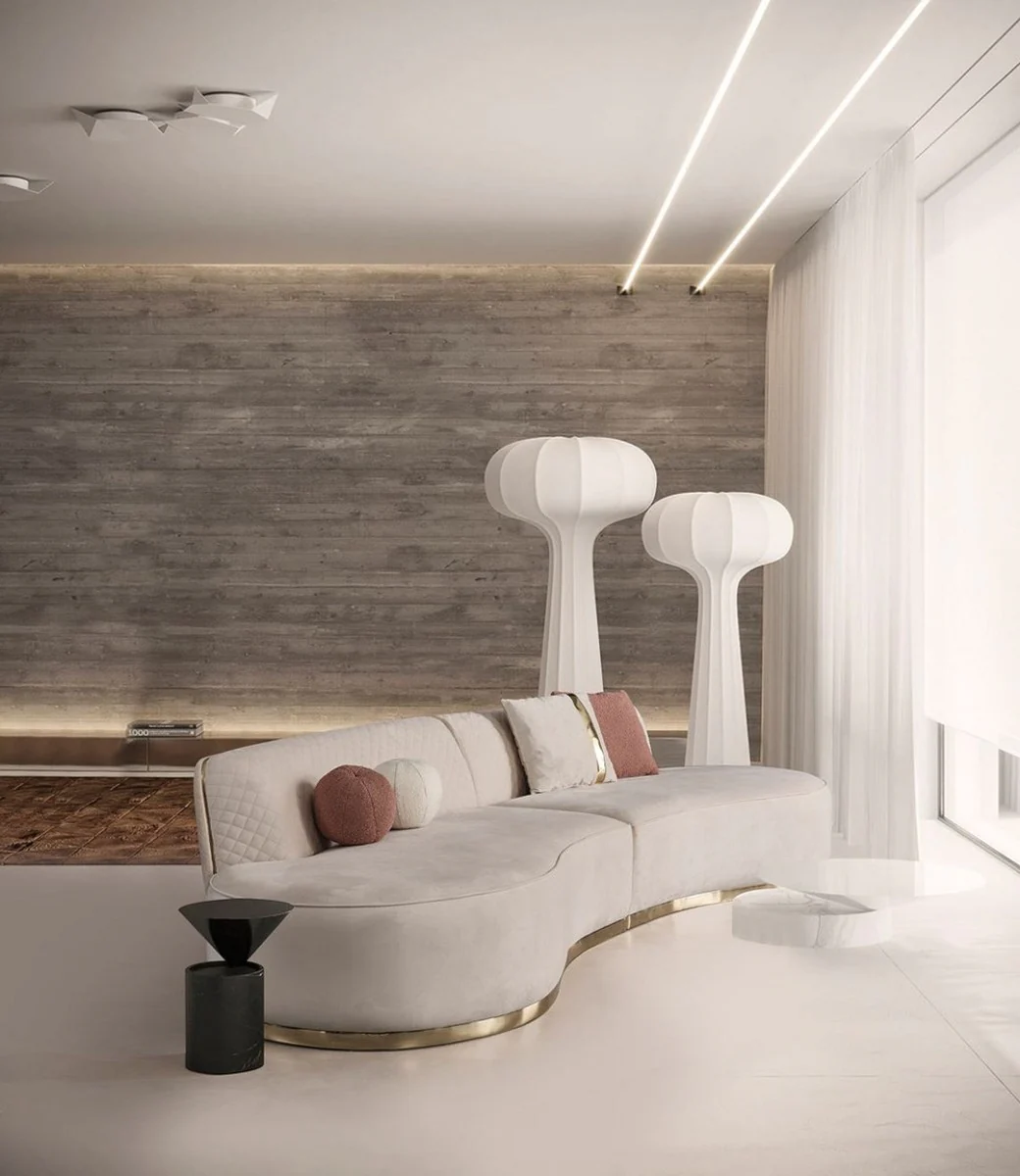 Casa Padrino Conjunto de Sal¨®n de Lujo Crema / Oro - 2 Sof¨¢s de Lujo y 1 Sill¨®n Giratorio de Lujo y 1 Taburete de Lujo - Muebles de Sal¨®n - Muebles de Lujo - Interiores de Lujo