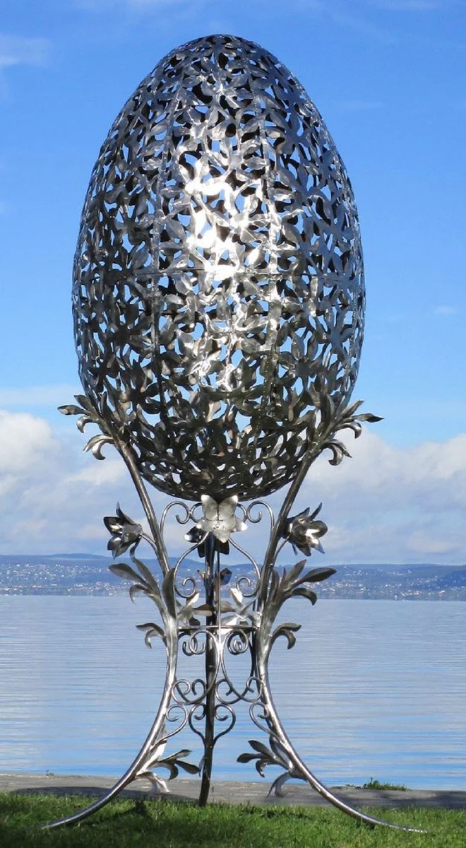 Casa Padrino escultura de jard¨ªn de acero inoxidable XXL barroco de lujo huevo plata 107 x 95 x A. 200 cm - Decoraci¨®n de jard¨ªn XXL enorme - Decoraci¨®n exterior - Accesorios de jard¨ªn