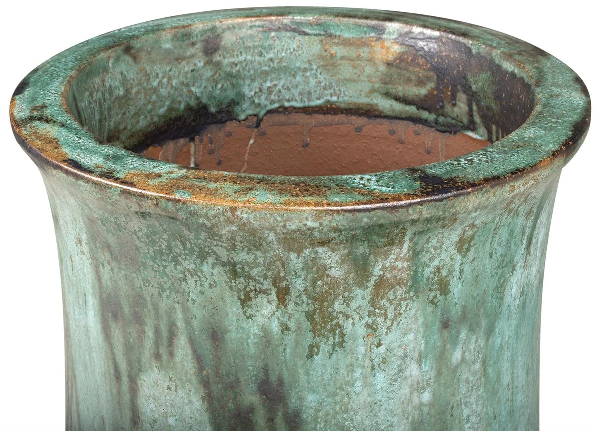 Casa Padrino maceta Art Nouveau verde ópalo Ø 46 x A. 60 cm - Maceta Redondo Hecho a Mano de Terracota - Accesorios de Decoración de Jardín y Terraza