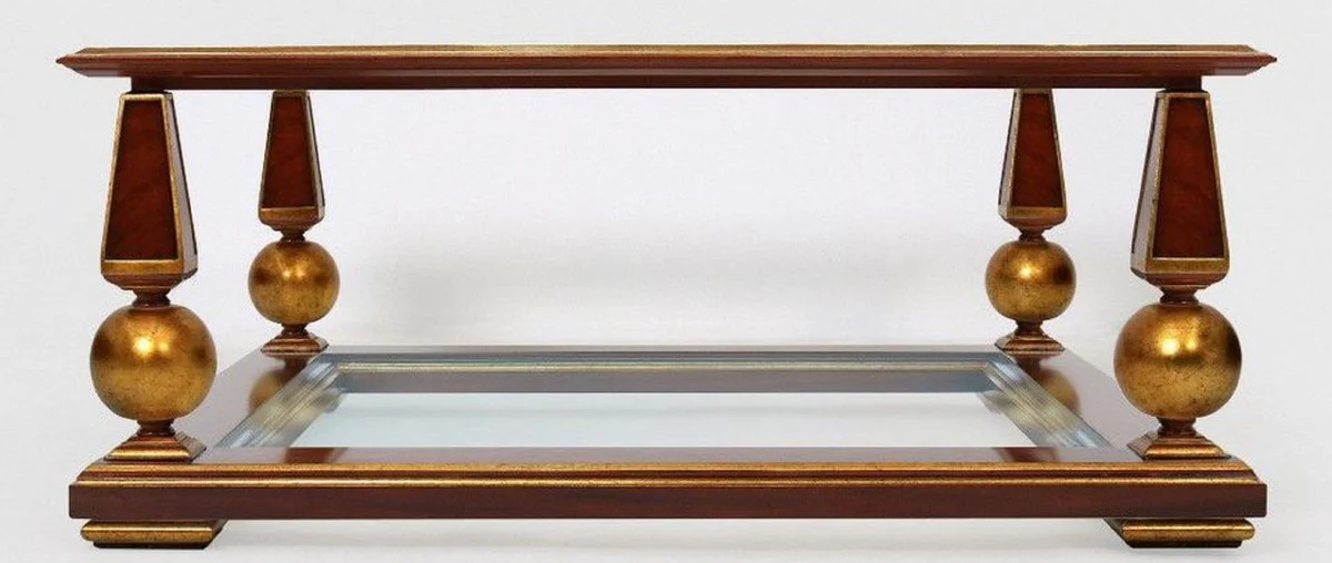 Casa Padrino mesa de centro barroco de lujo marron oscuro / oro antiguo 113 x 113 x A. 47 cm - Magn¨ªfica mesa de sal¨®n de madera maciza con platos de vidrio - Muebles de sal¨®n barrocos