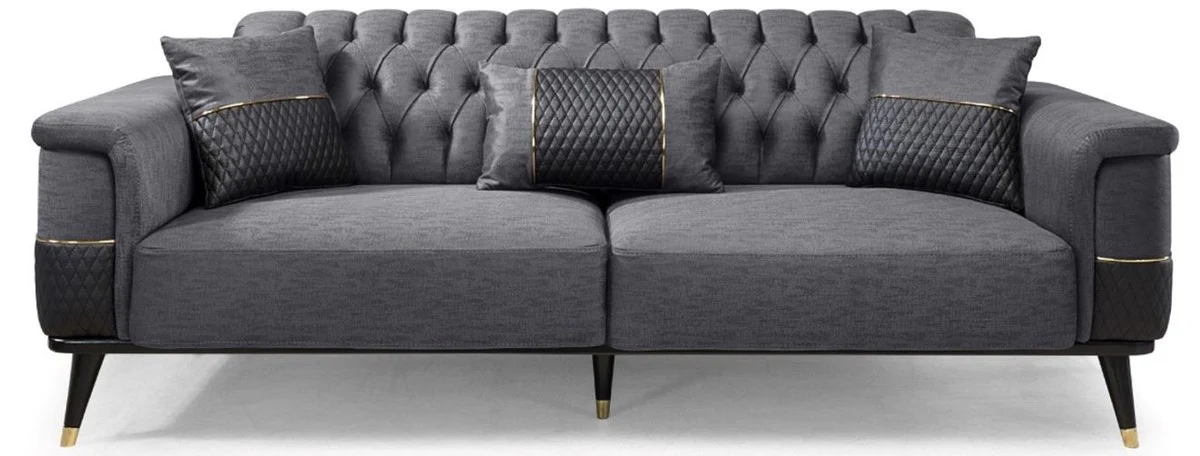 Casa Padrino sof¨¢ cama de lujo gris / negro / oro 225 x 94 x A. 83 cm - Sof¨¢ de sal¨®n moderno - Muebles de sal¨®n