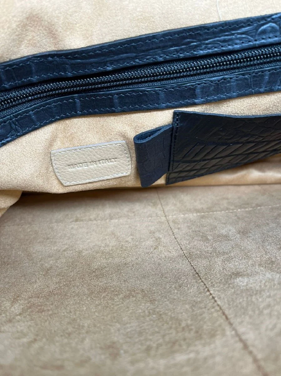 Casa Padrino malet¨ªn de lujo para hombre de cuero genuino con aspecto de cocodrilo negro / oro 42 cm - Hecho en Italia