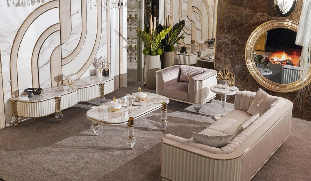 Casa Padrino sof¨¢ de 4 plazas Art Deco de lujo gris / oro