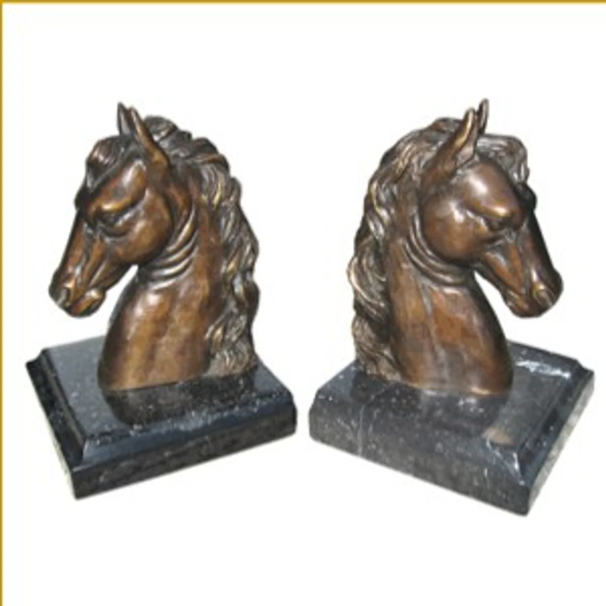 Casa Padrino luxury Horsehead Horsehead Bookends II bronze on marble base - Bookend - Book End