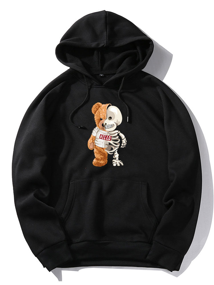 Skeleton Bear Print Hoodie