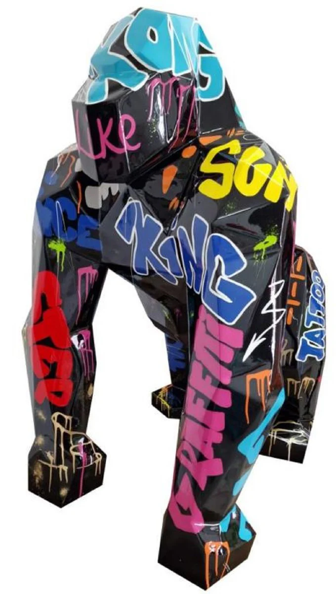 Casa Padrino escultura decorativa de dise?o de lujo mono gorila negro / colorido 118 x 78 x A. 128 cm - Escultura de tama?o natural - Figura decorativa XXL - Figura animal abstracta de lujo XXL