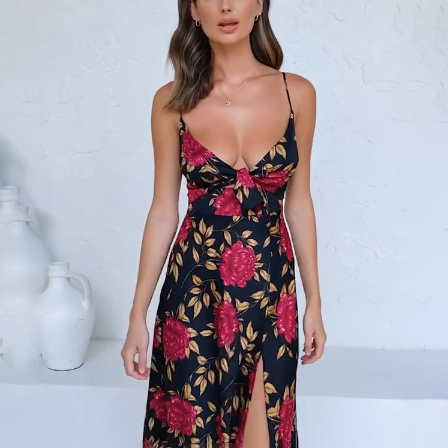 Elegant Holiday Style Sling Print Dress