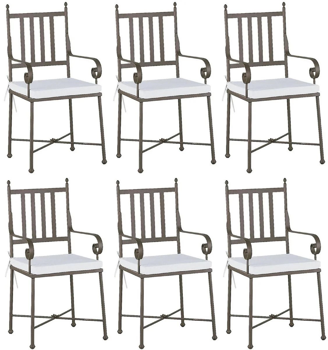 Casa Padrino conjunto de silla de jard¨ªn con reposabrazos y cojines de asiento marr¨®n / blanco 47 x 50 x A. 103 cm - Sillas de comedor forjadas a mano - Muebles de Comedor de Jard¨ªn de Patio