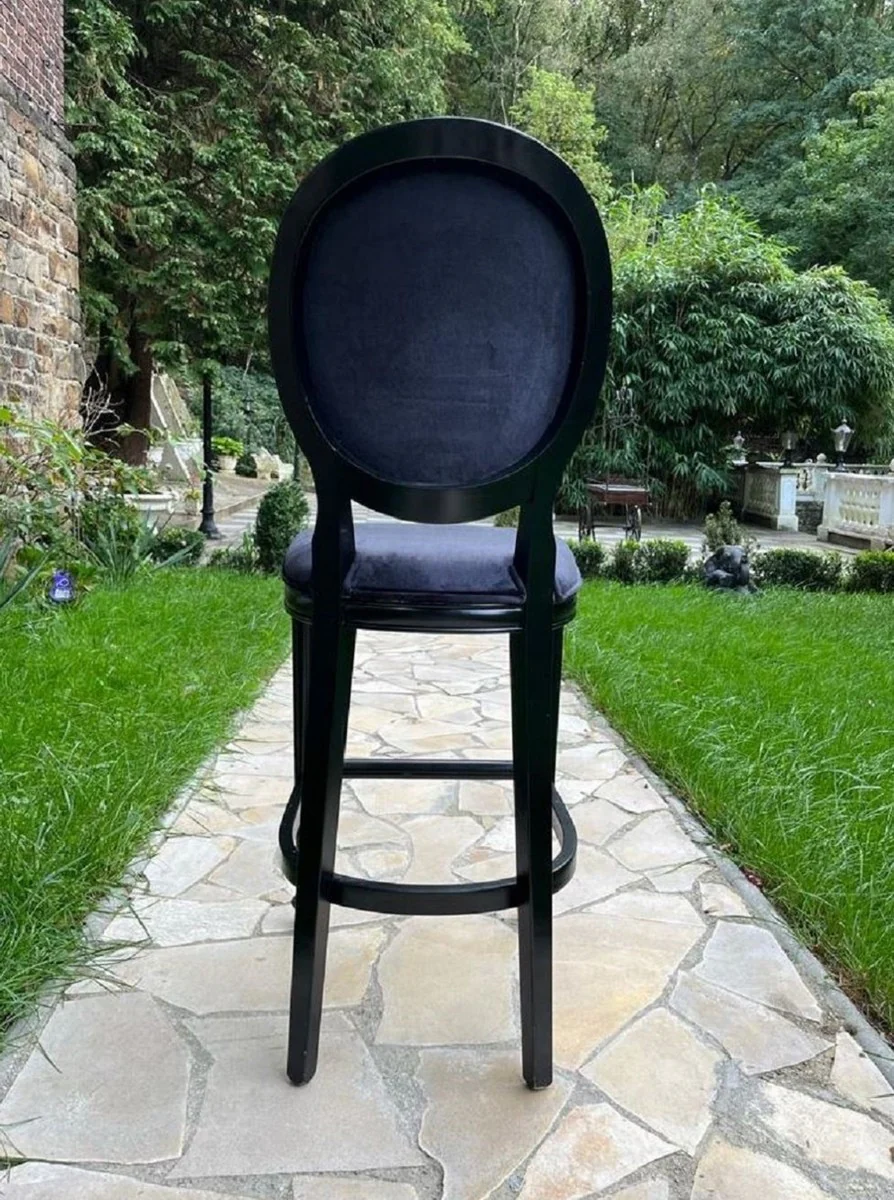 Casa Padrino silla de bar barroco negro - Magn¨ªfico taburete de bar de madera maciza de estilo barroco con elegante tejido de terciopelo - Muebles de bar barrocos