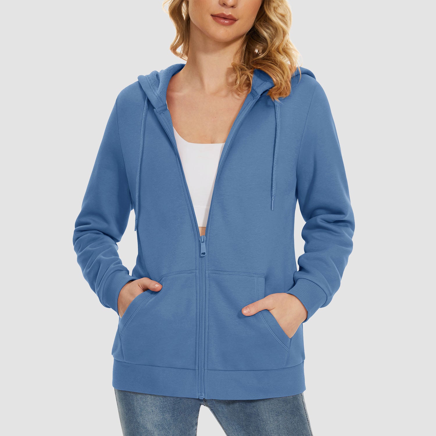 Women's Jacket Fleece Lining Hoodie Jacket Full Zip Up Casual Coat with Pockets