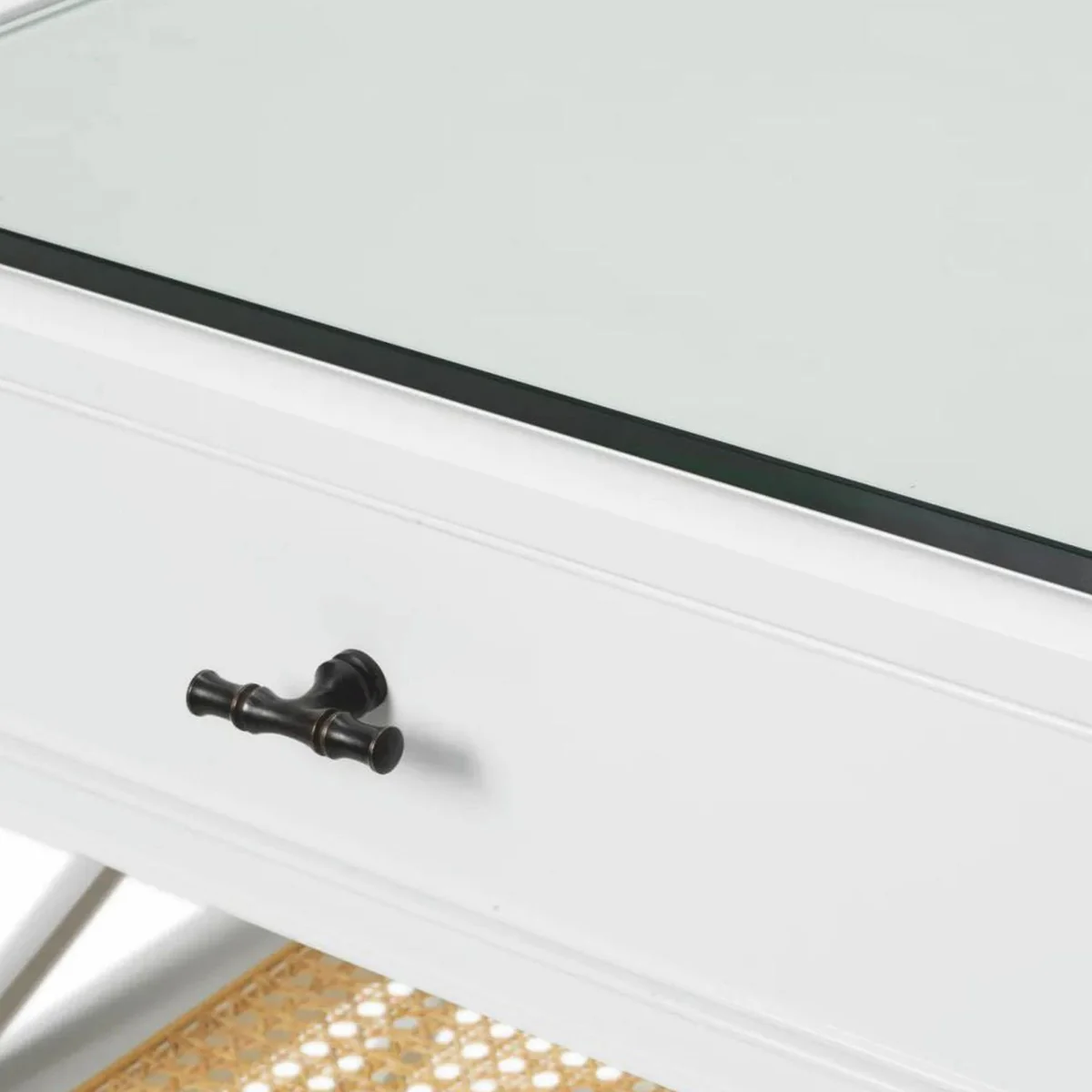 Casa Padrino mesa auxiliar de lujo de caoba con caj¨®n y tapa de vidrio A. 76 cm