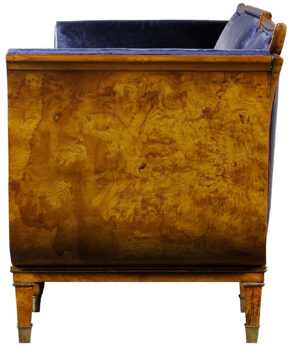 Casa Padrino sof¨¢ de terciopelo Art Nouveau de lujo de 4 plazas azul / marr¨®n claro - Noble sof¨¢ de sal¨®n hecho a mano - Muebles de Sal¨®n Barrocos y Art Nouveau