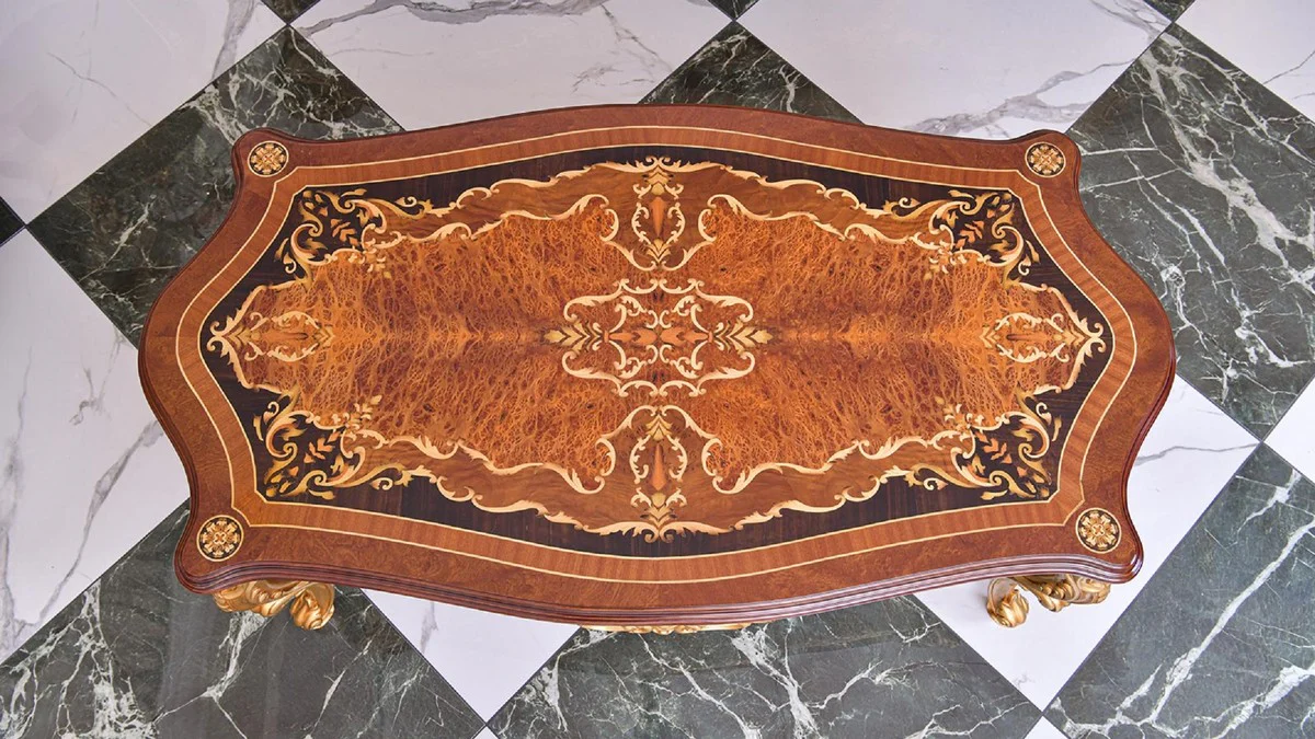 Casa Padrino mesa de centro barroco de lujo marr¨®n / oro 128 cm - Muebles barrocos - Hecho en Italia