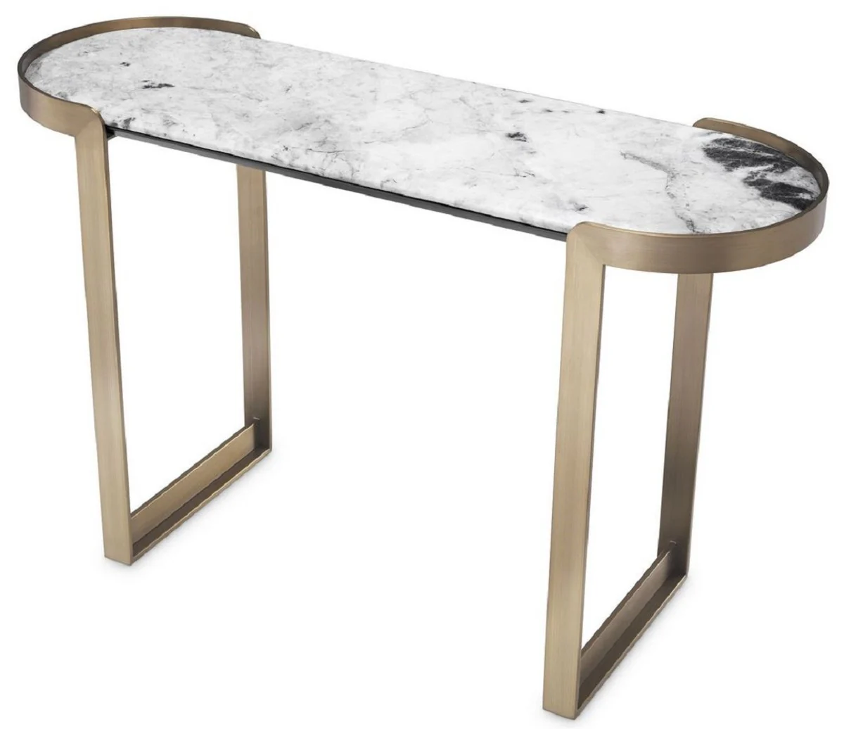Casa Padrino consola de lujo lat¨®n / blanco 120 x 40 x A. 75,5 cm - Consola de acero inoxidable con tapa de m¨¢rmol - Muebles de sal¨®n de lujo