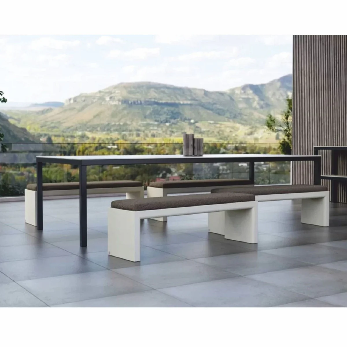 Casa Padrino banco de jard¨ªn de lujo gris oscuro / blanco mate 100 cm - Banco para exterior