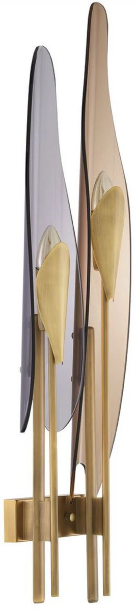 Casa Padrino lámpara de pared de diseño latón antiguo / ámbar / gris 18,5 x 8 x A. 78 cm - Lámpara de pared de metal con pantallas de vidrio tintado - Calidad de Lujo