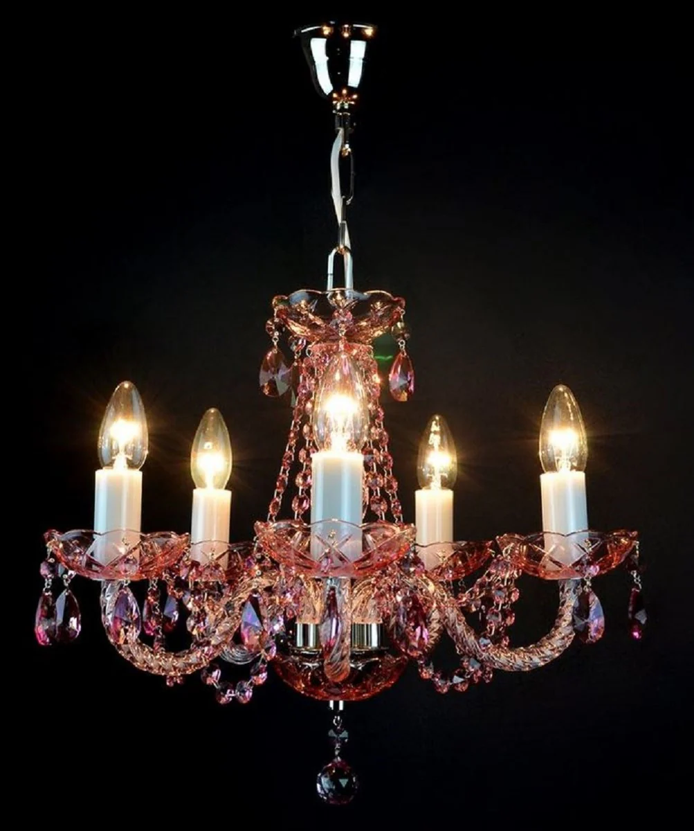 Casa Padrino araña de luces barroco de lujo rosa / plata Ø 45 x A. 38 cm - Magnífica lámpara de araña de estilo barroco con cristal de Bohemia - Noble y Magnífica