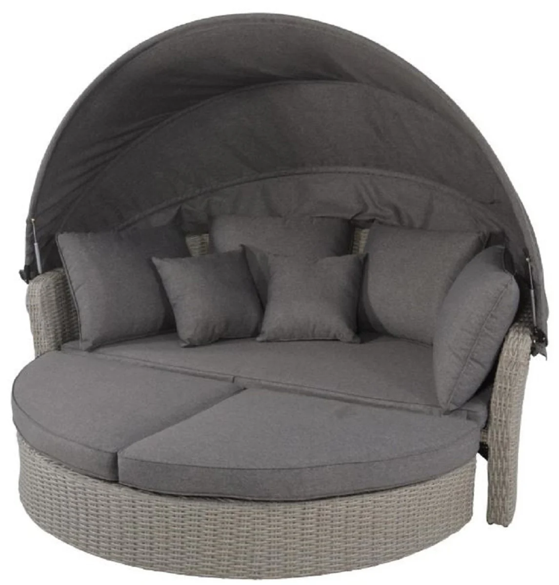 Casa Padrino isla tumbona de lujo gris oscuro / gris 200 x 182 x A. 161 cm - Sofá lounge resistente a la intemperie con toldo - Mobiliario de hotel de terraza de jardín moderno