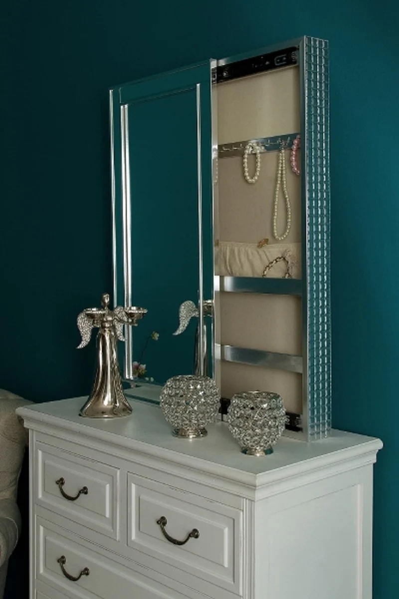 Casa Padrino gabinete de joyería de lujo plata 40 x 9 x H. 80 cm - Armario con Puerta Corredera con Espejo