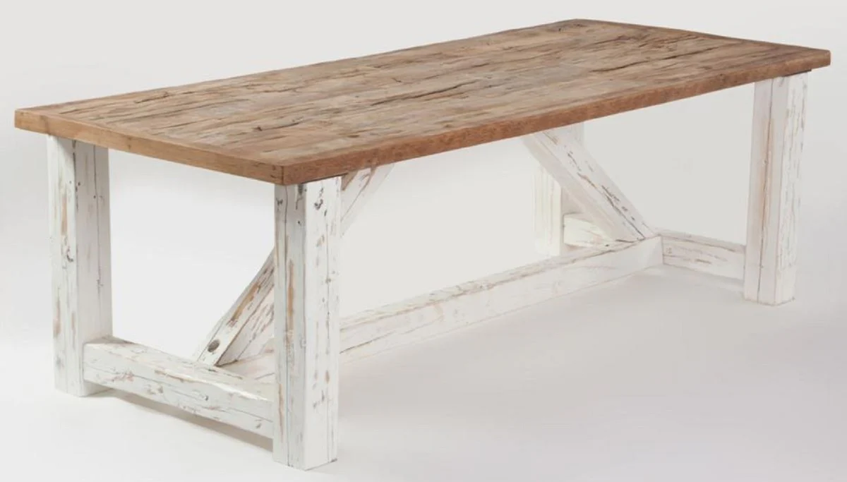 Casa Padrino mesa de comedor da estilo campestre natural / blanco - Diferentes Tama?os - Mesa de cocina rectangular r¨²stica - Muebles de comedor estilo campestre