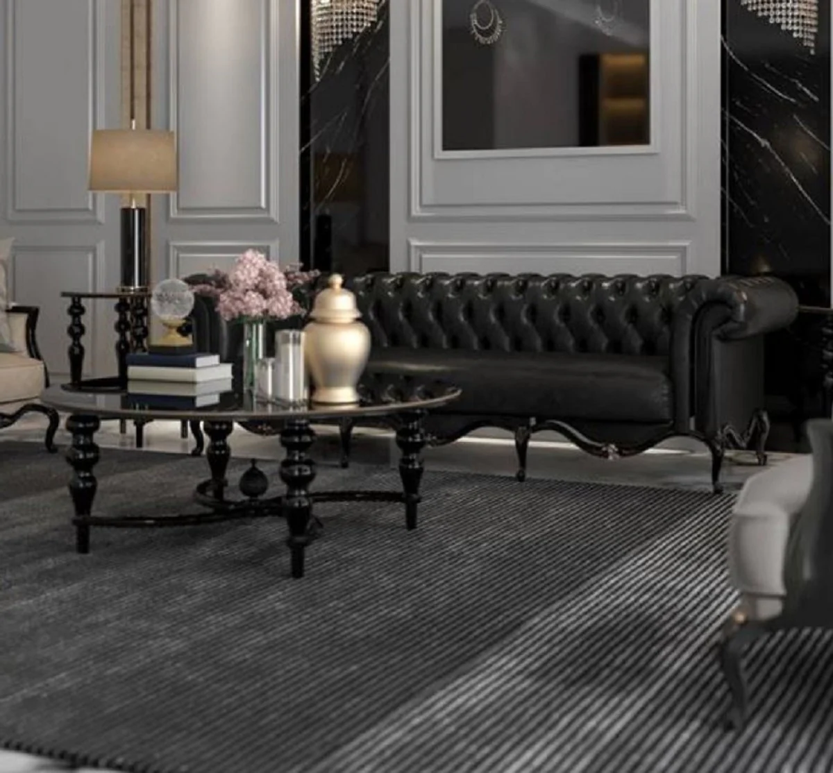 Casa Padrino mesa de centro barroco de lujo negro ? 114 x A. 47 cm - Mesa de sal¨®n redonda de madera maciza - Mobili da soggiorno in stile barocco nobile