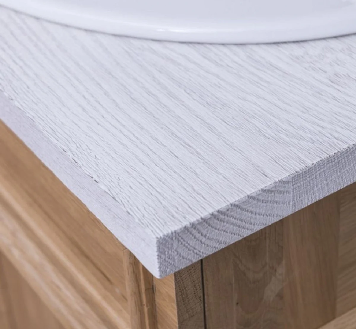 Casa Padrino Conjunto de Baño de Estilo Campestre Marrón / Blanco - 1 Gabinete del Fregadero Doble y 2 Lavabos y 2 Grifos y 1 Espejo de Pared - Muebles de Baño de Madera Maciza en Estilo Campestre