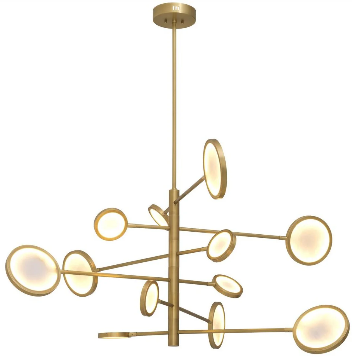 Casa Padrino lámpara de araña LED de diseño latón / alabastro Ø 136 x A. 68 cm - Lámpara de araña moderna con pantallas de alabastro - Calidad de Lujo