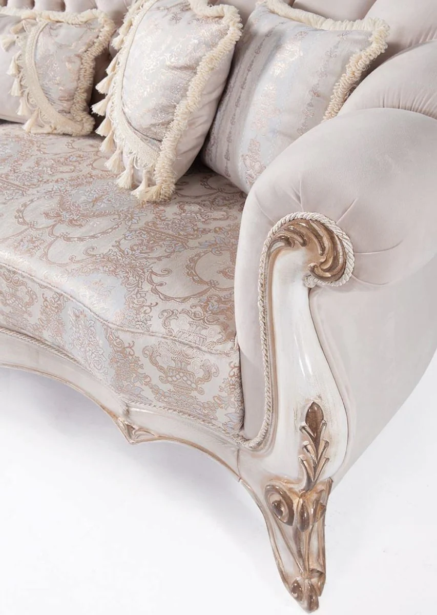 Casa Padrino sof¨¢ de sal¨®n barroco de lujo con cojines gris claro / blanco / bronce antiguo 243 x 89 x A. 106 cm - Muebles Barrocos