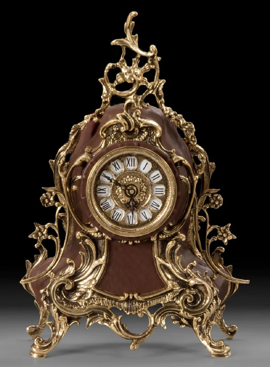 Casa Padrino reloj de mesa barroco de lujo oro / marrón 19 x A. 35 cm - Reloj de bronce hecho a mano estilo barroco - Reloj de escritorio barroco - Decoracion escritorio barroco