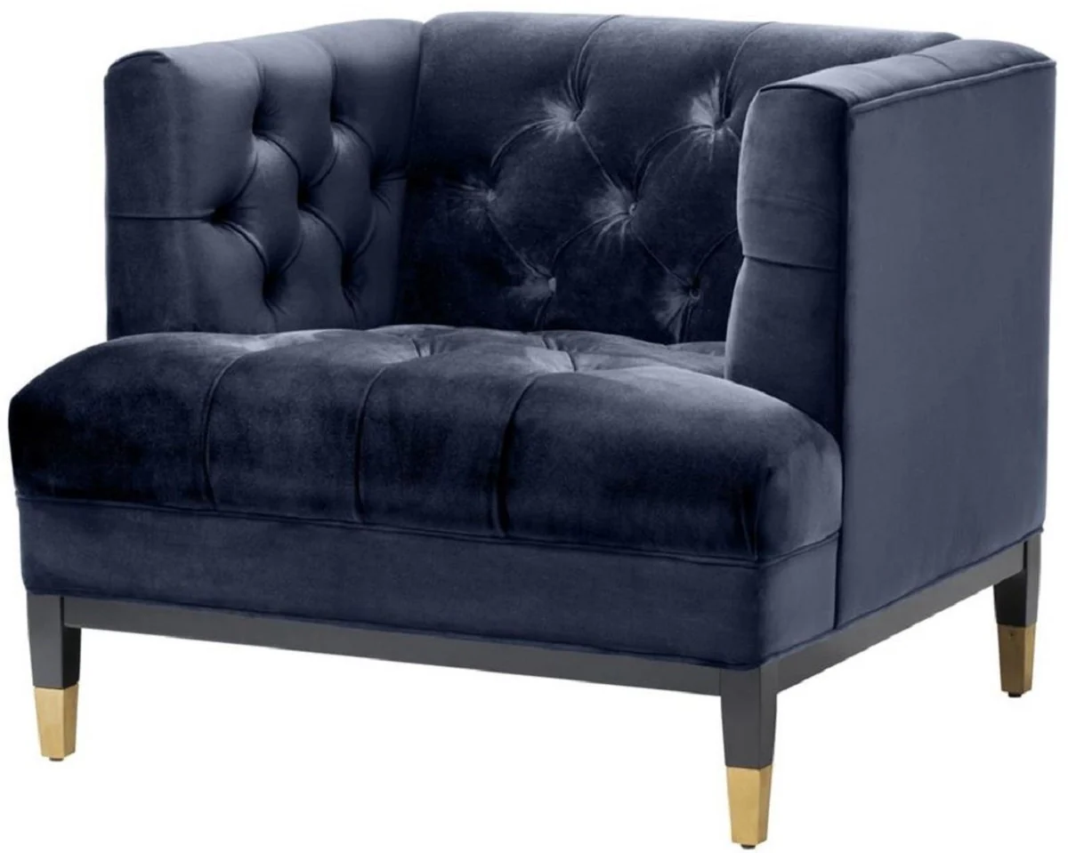 Casa Padrino sillón de lujo para sala de estar azul medianoche / negro / latón 93 x 85 x H. 79 cm - Muebles Chesterfield