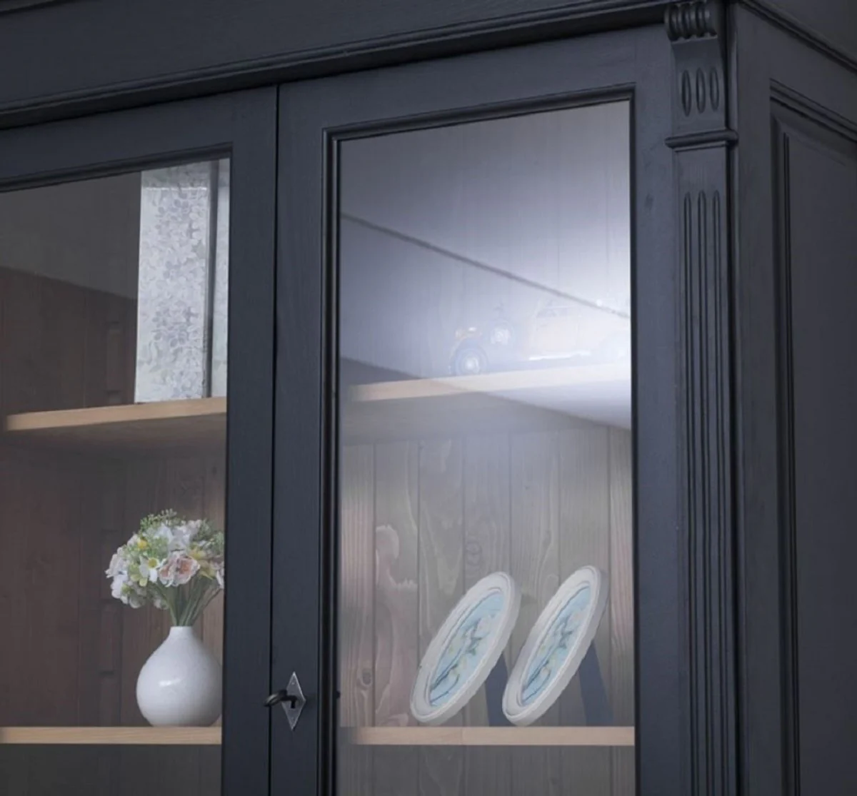 Casa Padrino vitrina de estilo campestre negro / natural 120 x 51 x A. 240 cm - Armario de madera maciza - Armario de sal¨®n - Muebles de estilo campestre