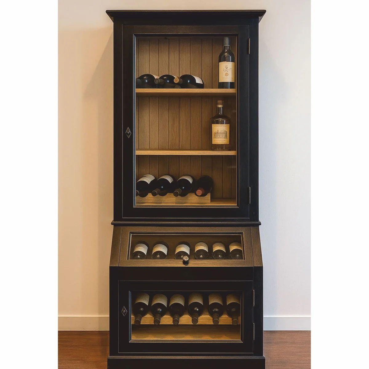 Casa Padrino gabinete de vino de estilo campestre negro / natural 60 cm - Muebles de bar de estilo campestre