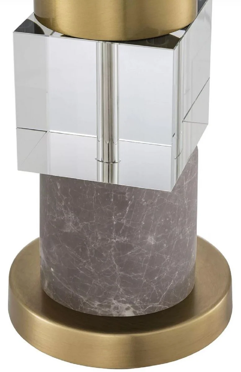 Casa Padrino lámpara de mesa de lujo latón antiguo / gris / beige 35 x 35 x A. 87 cm - Lámpara de escritorio con mármol y cristal - Calidad de Lujo