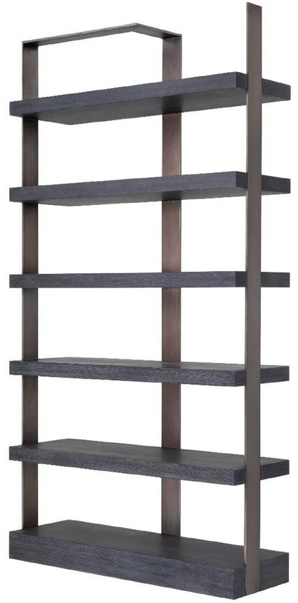 Casa Padrino gabinete de estanter¨ªa de lujo negro / bronce 120.5 x 40 x A. 230 cm - Armario de chapa de roble con marco de acero inoxidable - Armario de libros - Muebles de Sal¨®n de Lujo