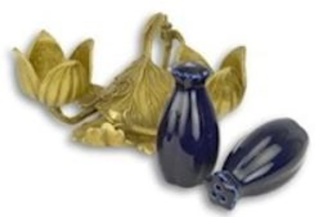 Casa Padrino conjunto de salero y pimentero Art Nouveau de porcelana con soporte azul oscuro / oro 11,7 x 11,4 x A. 8,8 cm - Accesorios para Hoteles y Restaurantes