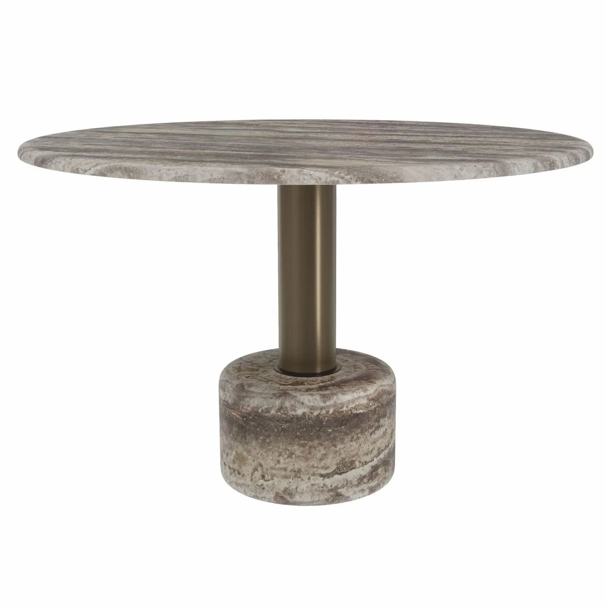 Casa Padrino Mesa de Comedor de Lujo de Travertino Gris / Bronce ? 120 cm - Muebles de Comedor