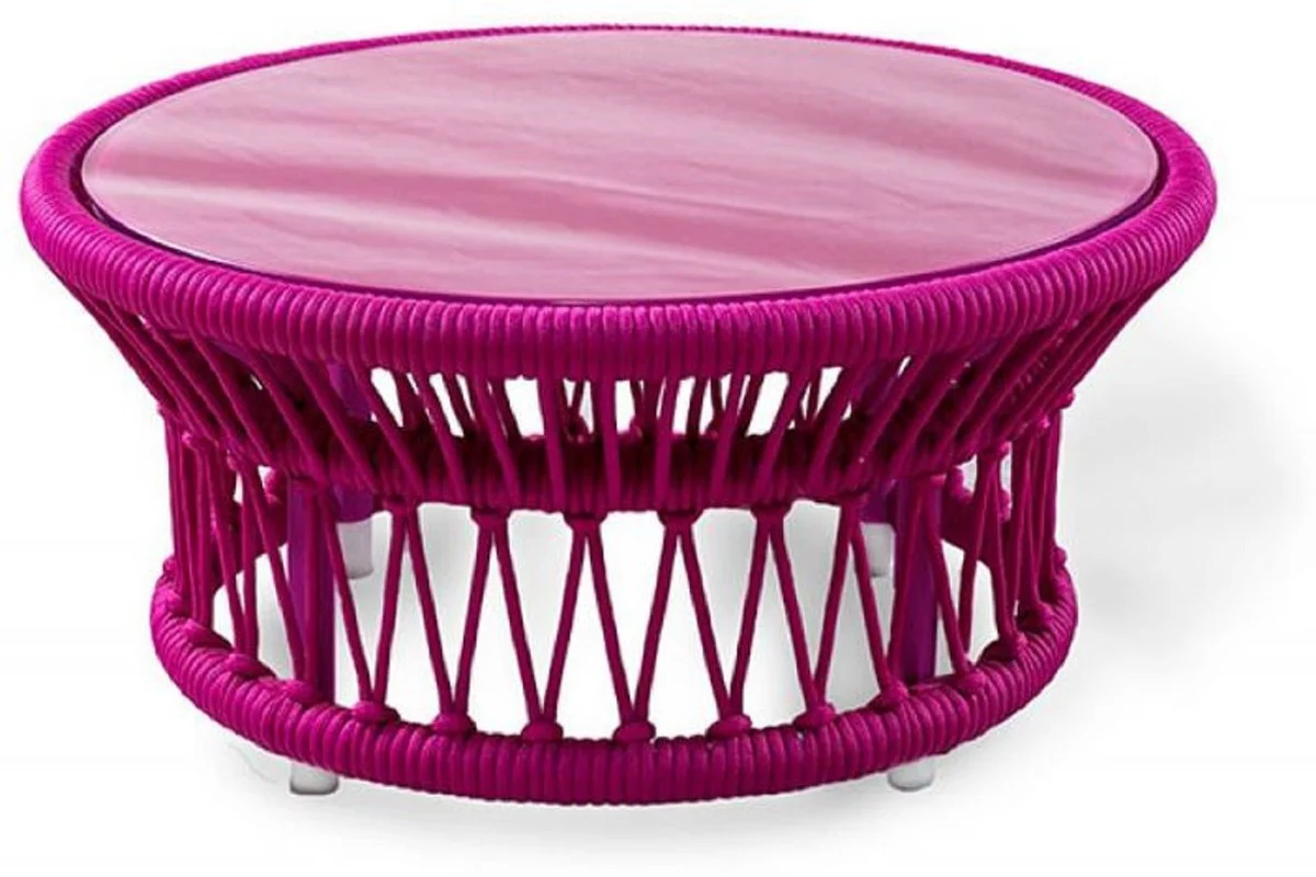 Casa Padrino mesa de jardín de lujo púrpura Ø 70 x A. 34 cm - Mesa de centro resistente a la intemperie tejida a mano - Muebles Mesa de Jardín de Terraza - Colección de Lujo
