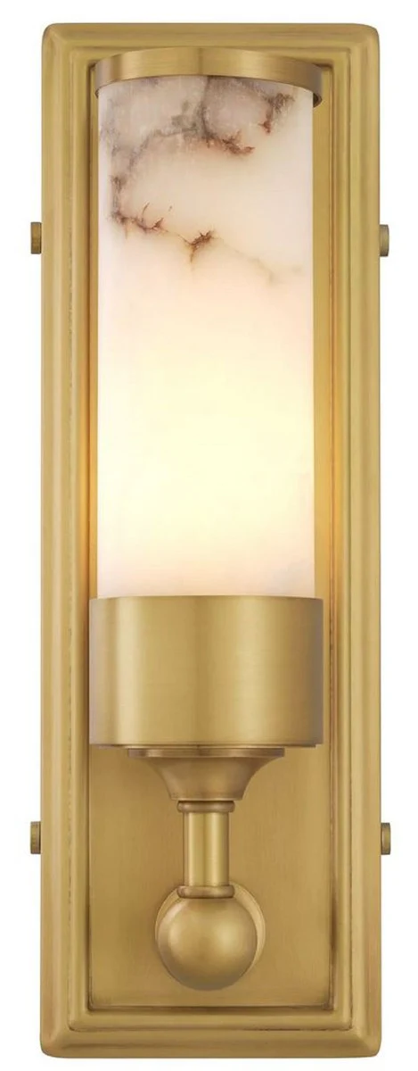 Casa Padrino lámpara de pared de lujo latón antiguo / alabastro 12,5 x 11,5 x A. 38 cm - Lámpara de pared con pantalla redonda de alabastro - Iluminación de lujo - Interior de lujo - Muebles de lujo