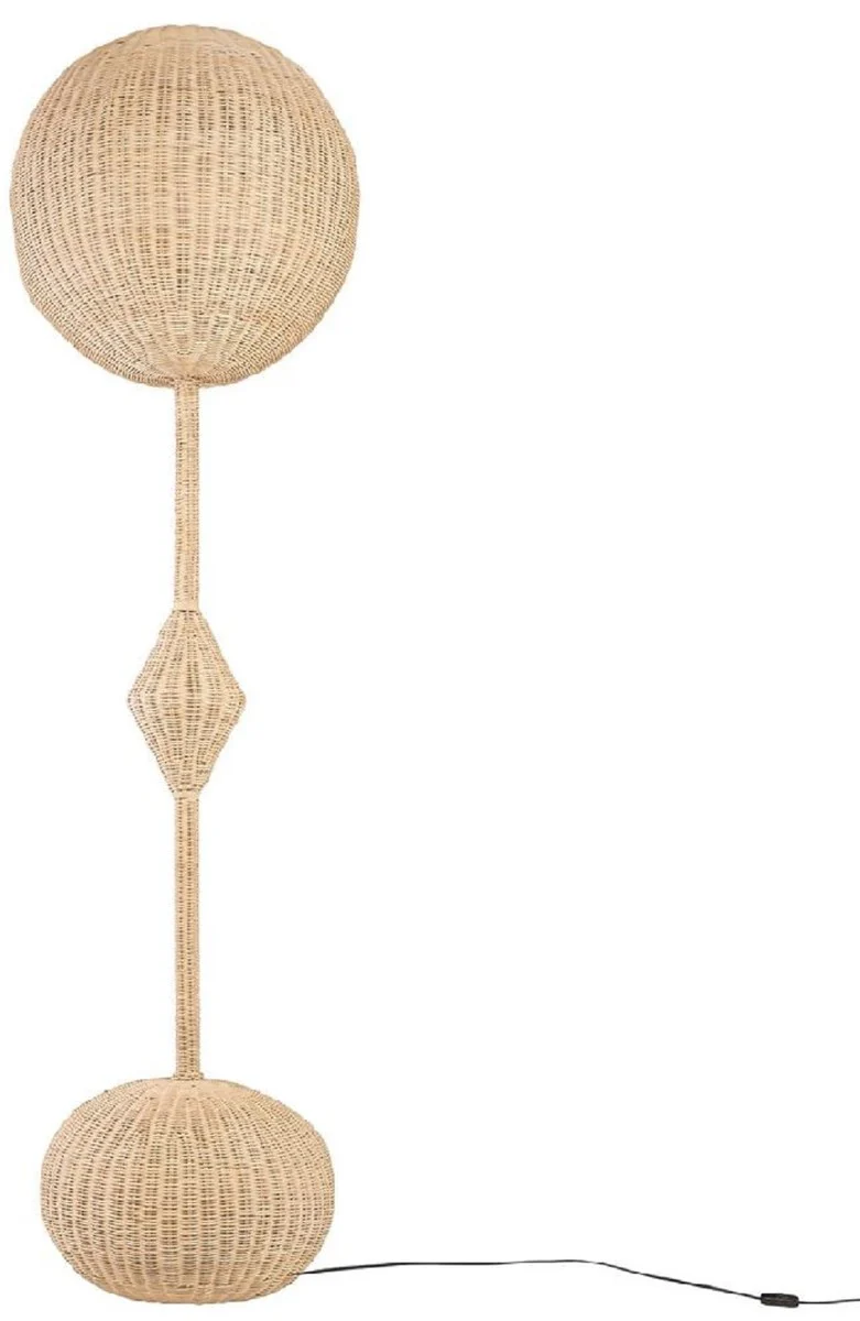 Casa Padrino lámpara de pie de diseño de lujo natural Ø 60 x A. 225 cm - Lámpara de pie redonda de ratán - Lámpara de pie de salón - Luces de lujo - Lámparas de pie de lujo