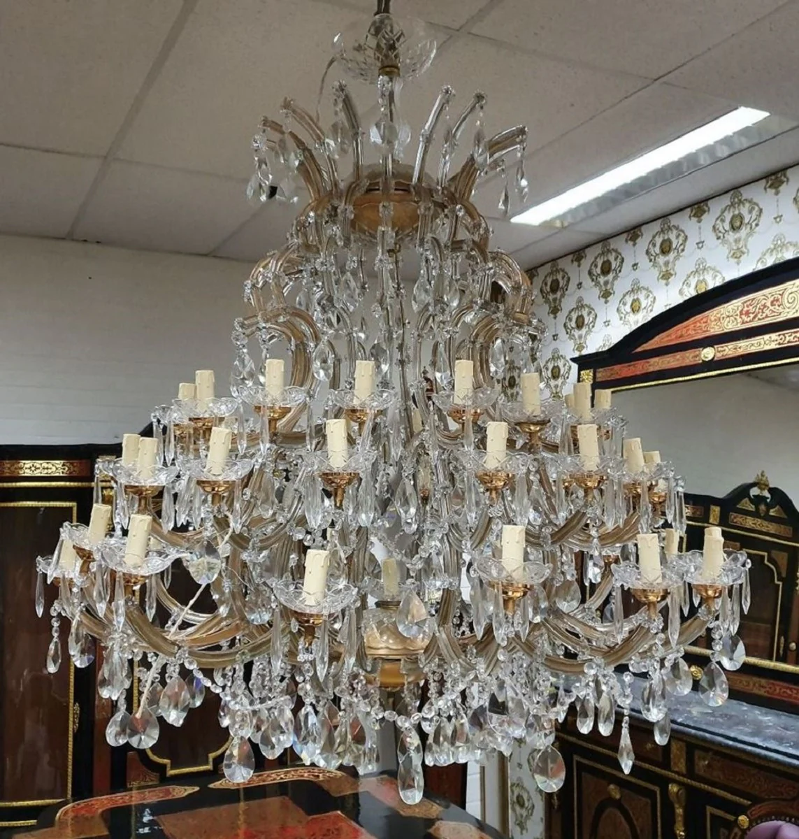 Casa Padrino araña de luces barroco de lujo de cristal cobre / blanco - Magnífica araña de estilo barroco - Luces de cristal barroco - Noble y Magnífica