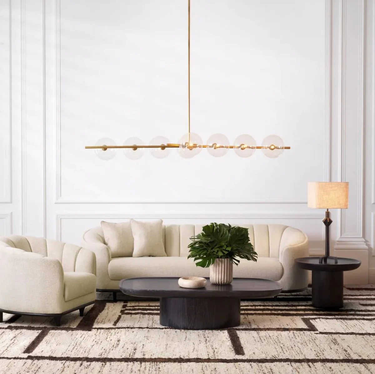 Casa Padrino sof¨¢ de lujo beige / negro 240 x 96 x A. 74,5 cm - Sof¨¢ de sal¨®n con 2 cojines - Muebles de sal¨®n - Muebles de lujo - Interior de sal¨®n - Interior de lujo - Calidad de lujo