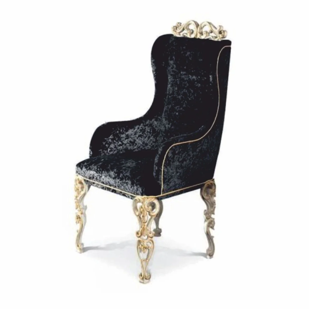 Casa Padrino Silla de Comedor Barroco de Lujo con Reposabrazos Negro / Marfil / Oro - Hecho en Italia