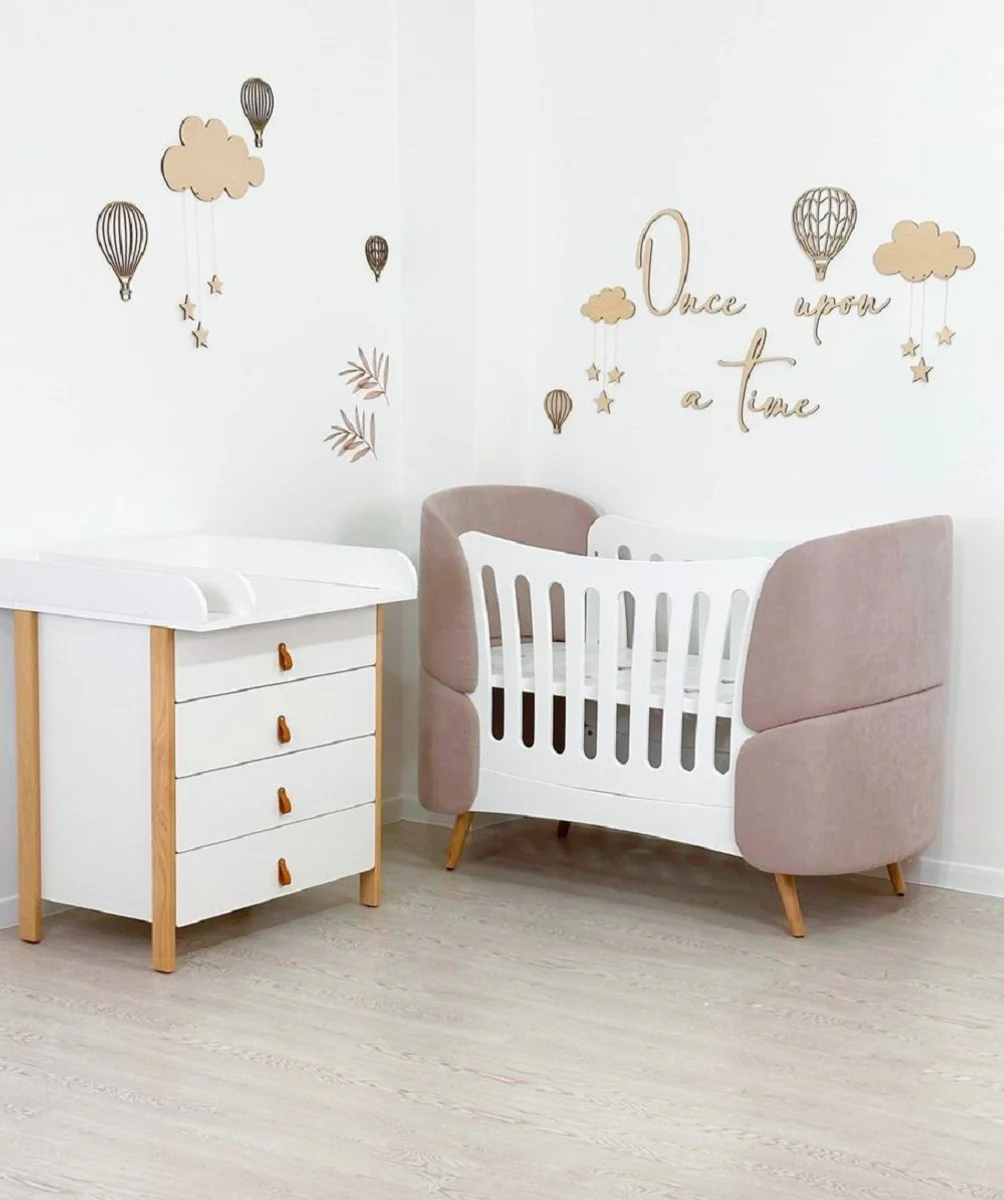 Casa Padrino Cama de Bebé de Lujo Blanco / Gris / Natural 145 cm